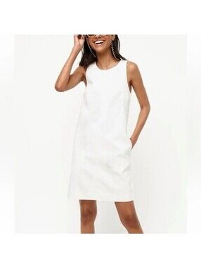 J.CREW Women’s Cotton Denim Shift Dress in White-Size 10